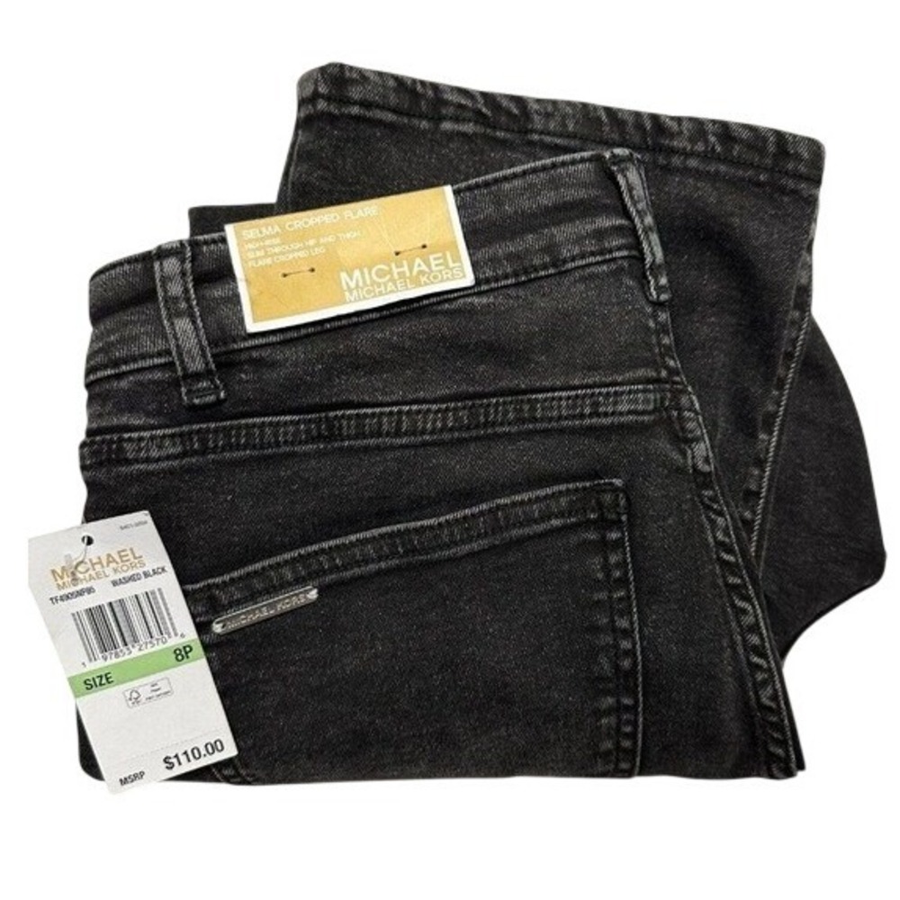 Michael Kors Women Jeans Selma Hi Rise 8P Black Selma Cropped Flare $110 NWT